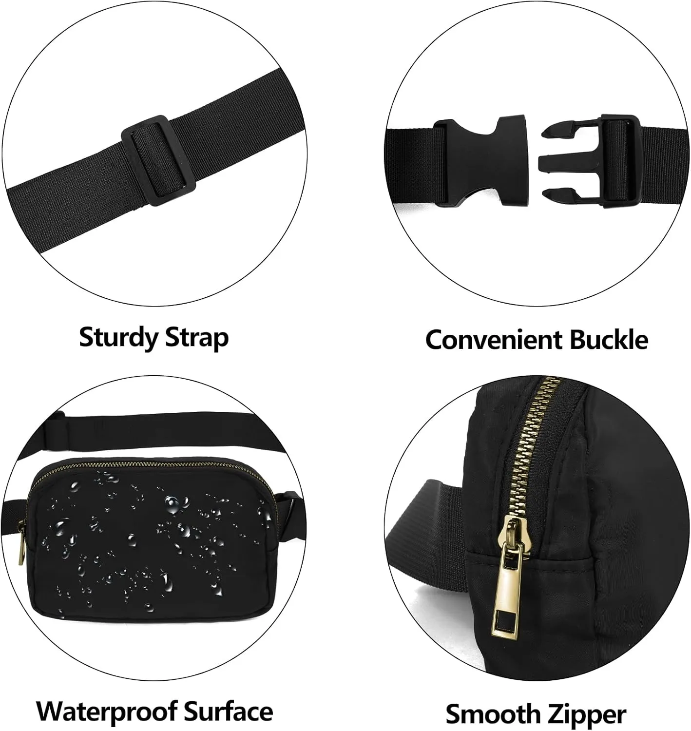 Waist Belt Bag Fashion Fanny Women and Men Gift Waist Pack With Adjustable Strap For Travel Running Hiking Walking Off White Comb Black