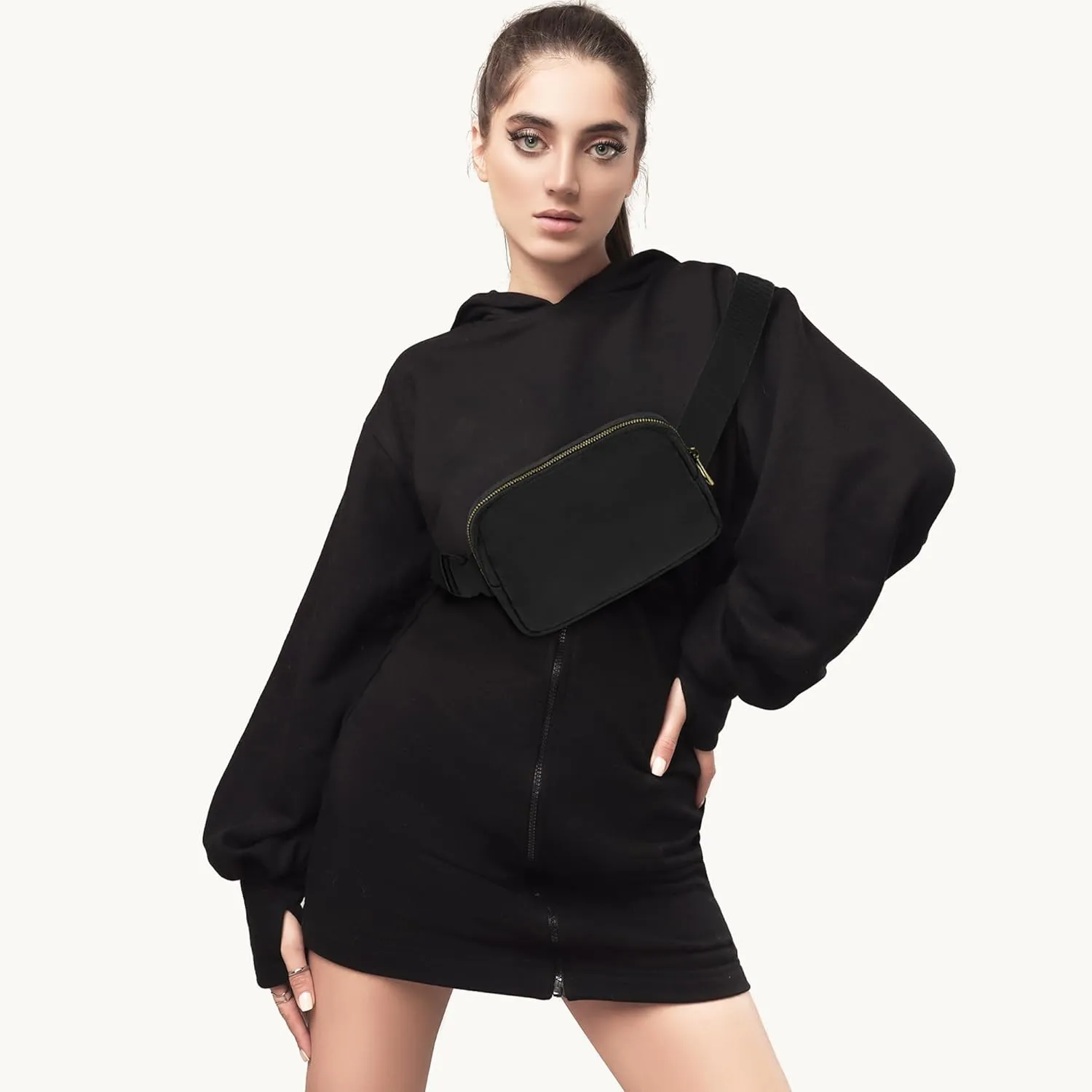 Waist Belt Bag Fashion Fanny Women and Men Gift Waist Pack With Adjustable Strap For Travel Running Hiking Walking Off White Comb Black