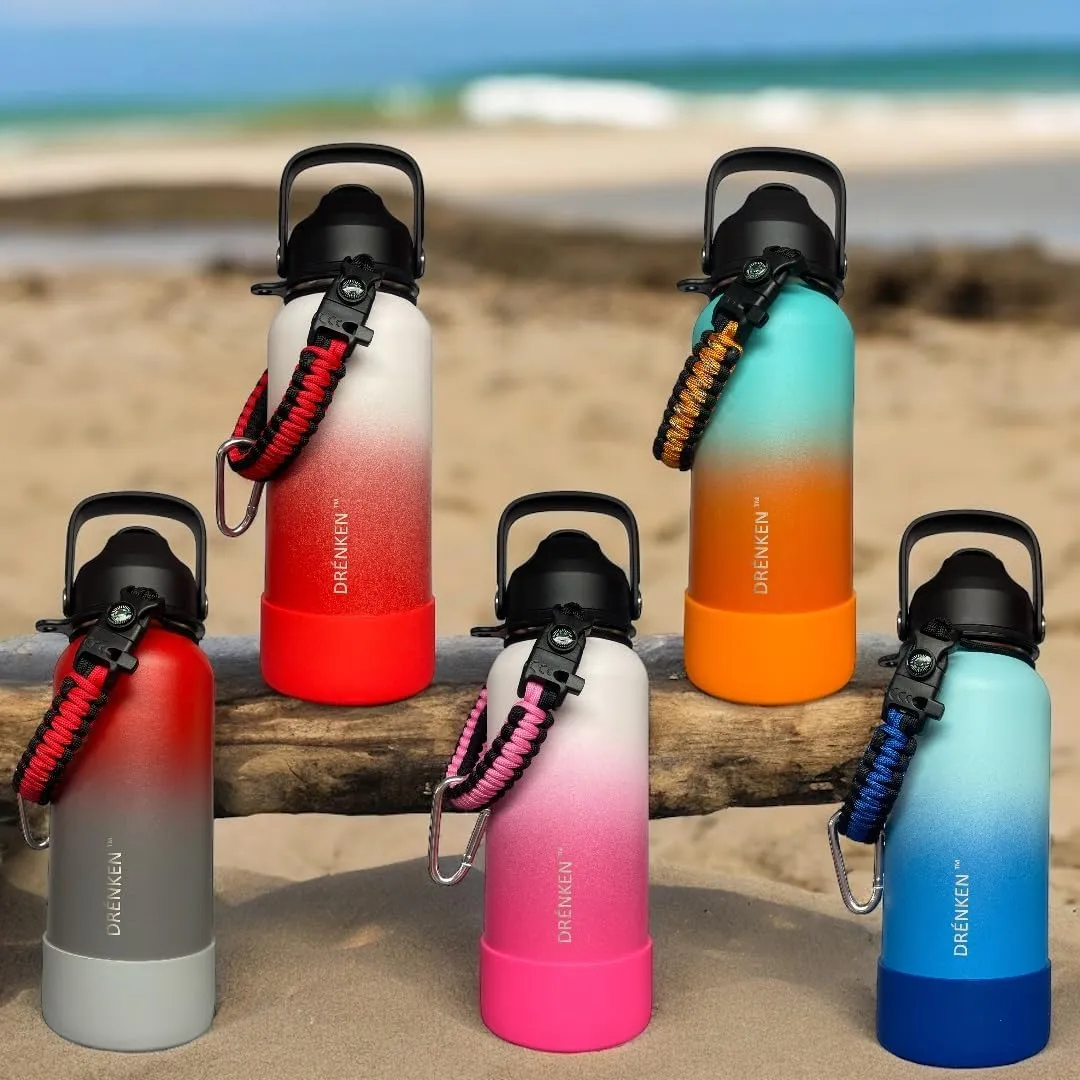 Water Bottle, Insulated water bottle, Stainless steel water bottle for kids men women Sports water bottle 32 oz Water bottle with straw Insulated Flask (Gradient White/Hot Pink)