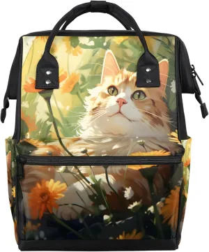 Watercolor Cat Daisy Watercolor Diaper Bag Mommy Bags With Adjustable Shoulder Strap Waterproof Multifunction Shoulder Bag Travel Large Capacity Backpack for Moms And Dads