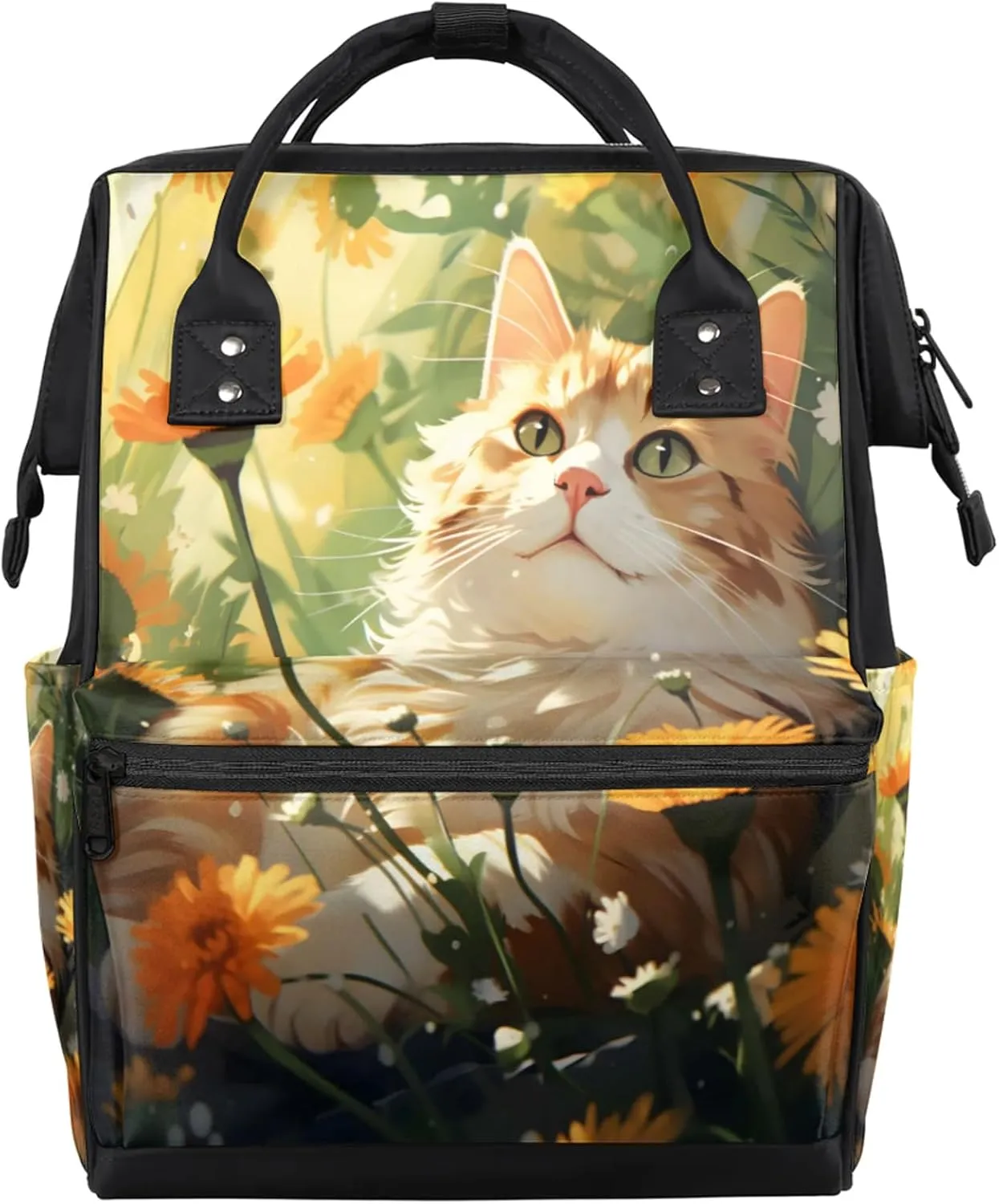 Watercolor Cat Daisy Watercolor Diaper Bag Mommy Bags With Adjustable Shoulder Strap Waterproof Multifunction Shoulder Bag Travel Large Capacity Backpack for Moms And Dads
