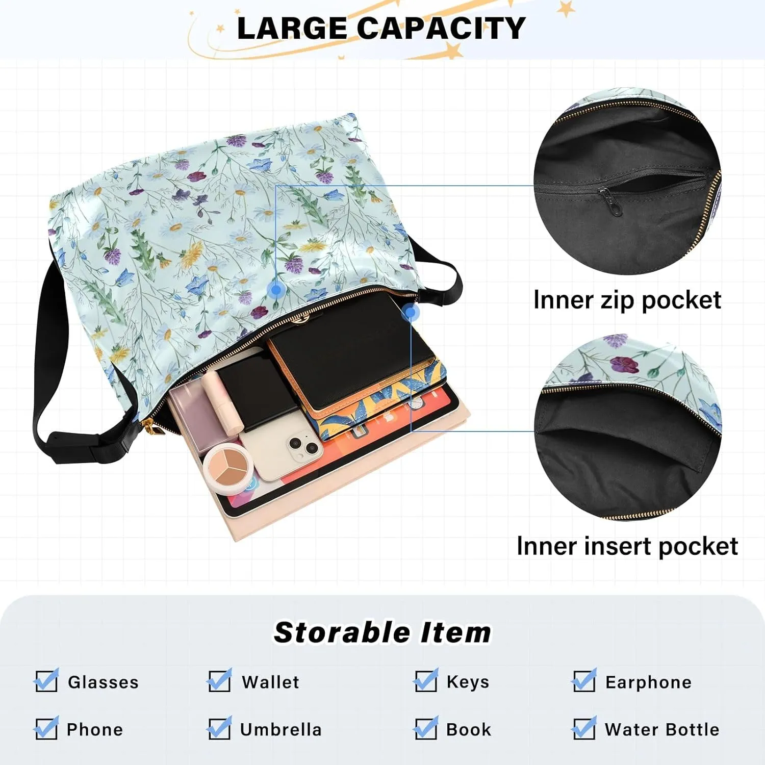 Watercolor Ice Cream and Popsicles Hobo Shoulder Bag, Leather Shoulder Bag, Men Leather Sling Bag Crossbody Bag