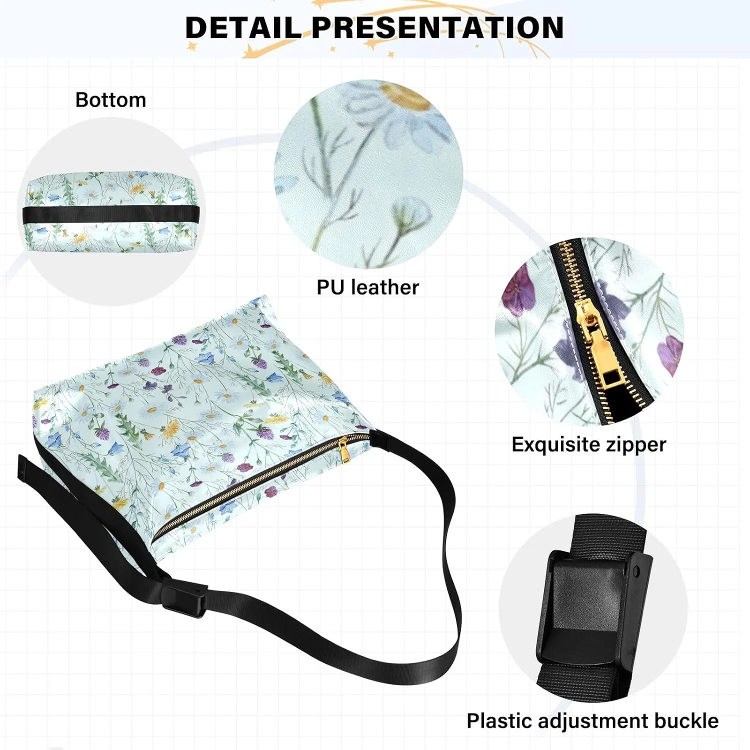Watercolor Ice Cream and Popsicles Hobo Shoulder Bag, Leather Shoulder Bag, Men Leather Sling Bag Crossbody Bag