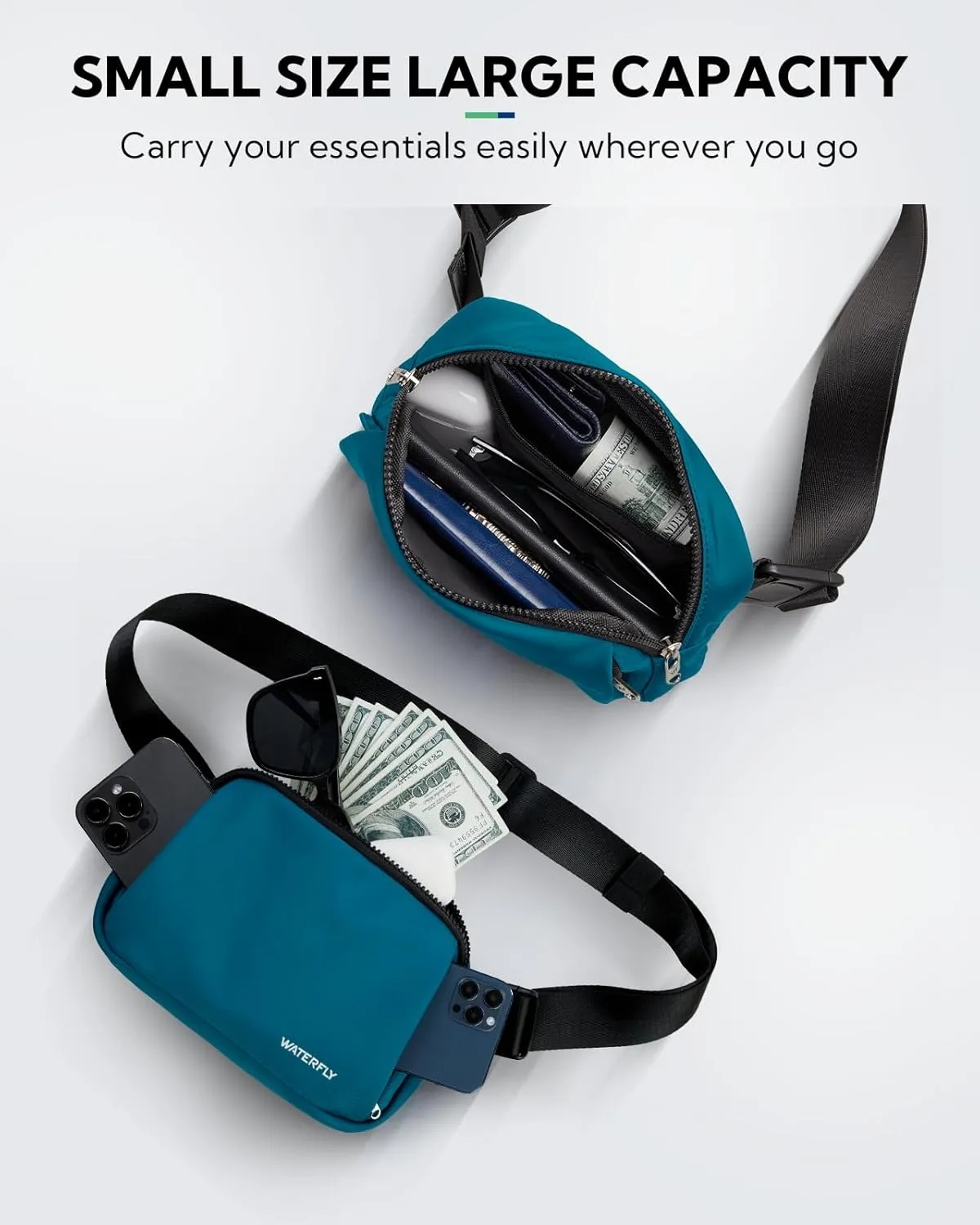 WATERFLY Crossbody Belt Fanny Pack: Sports Walking Waist Bag Runner Belt Bum Bag Hip Fannie Pack Phanny Fannypack Woman Man for Hiking Jogging Running