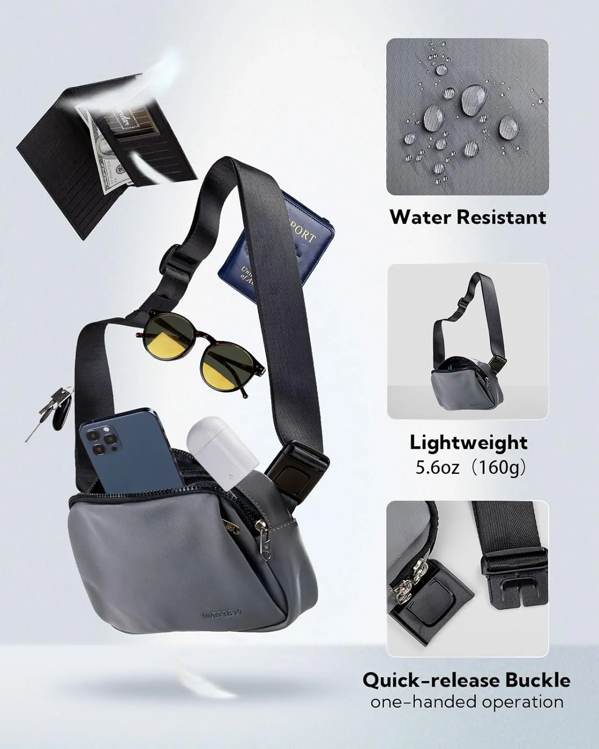 WATERFLY Crossbody Belt Fanny Pack: Sports Walking Waist Bag Runner Belt Bum Bag Hip Fannie Pack Phanny Fannypack Woman Man for Hiking Jogging Running