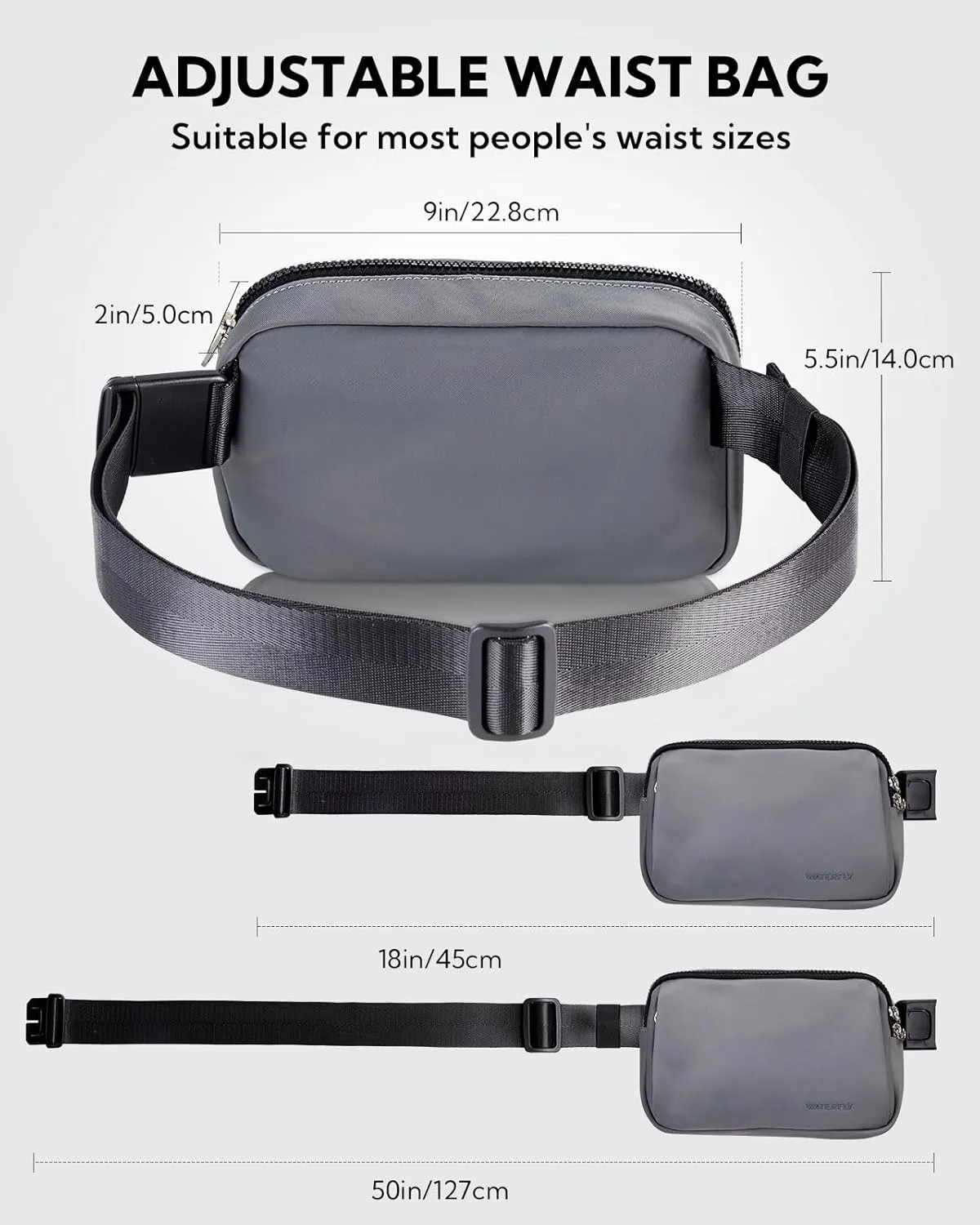 WATERFLY Crossbody Belt Fanny Pack: Sports Walking Waist Bag Runner Belt Bum Bag Hip Fannie Pack Phanny Fannypack Woman Man for Hiking Jogging Running