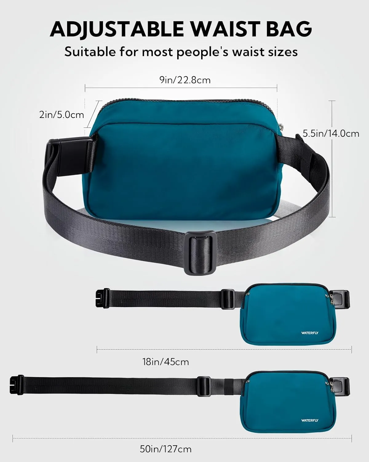 WATERFLY Crossbody Belt Fanny Pack: Sports Walking Waist Bag Runner Belt Bum Bag Hip Fannie Pack Phanny Fannypack Woman Man for Hiking Jogging Running