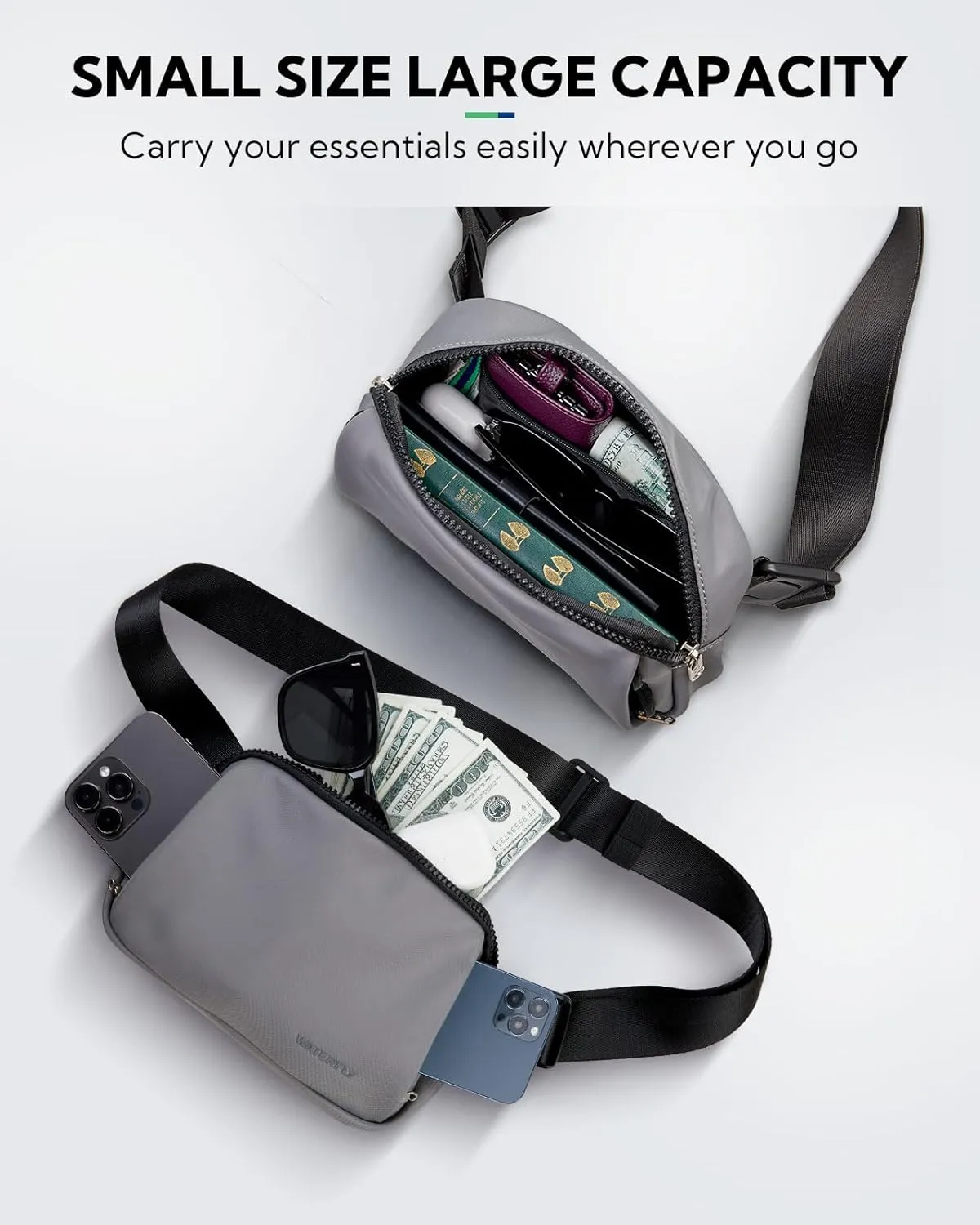 WATERFLY Crossbody Belt Fanny Pack: Sports Walking Waist Bag Runner Belt Bum Bag Hip Fannie Pack Phanny Fannypack Woman Man for Hiking Jogging Running