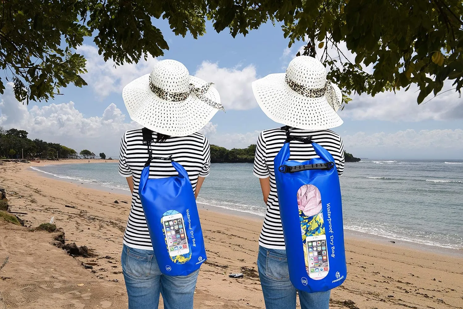 Waterproof Dry Bags Set of 3 Dry Bag with 2 Zip Lock Seals & Detachable Shoulder Strap, Waist Pouch & Phone Case - Can Be Submerged Into Water - for Swimming (Navy Blue(Window), 20L)