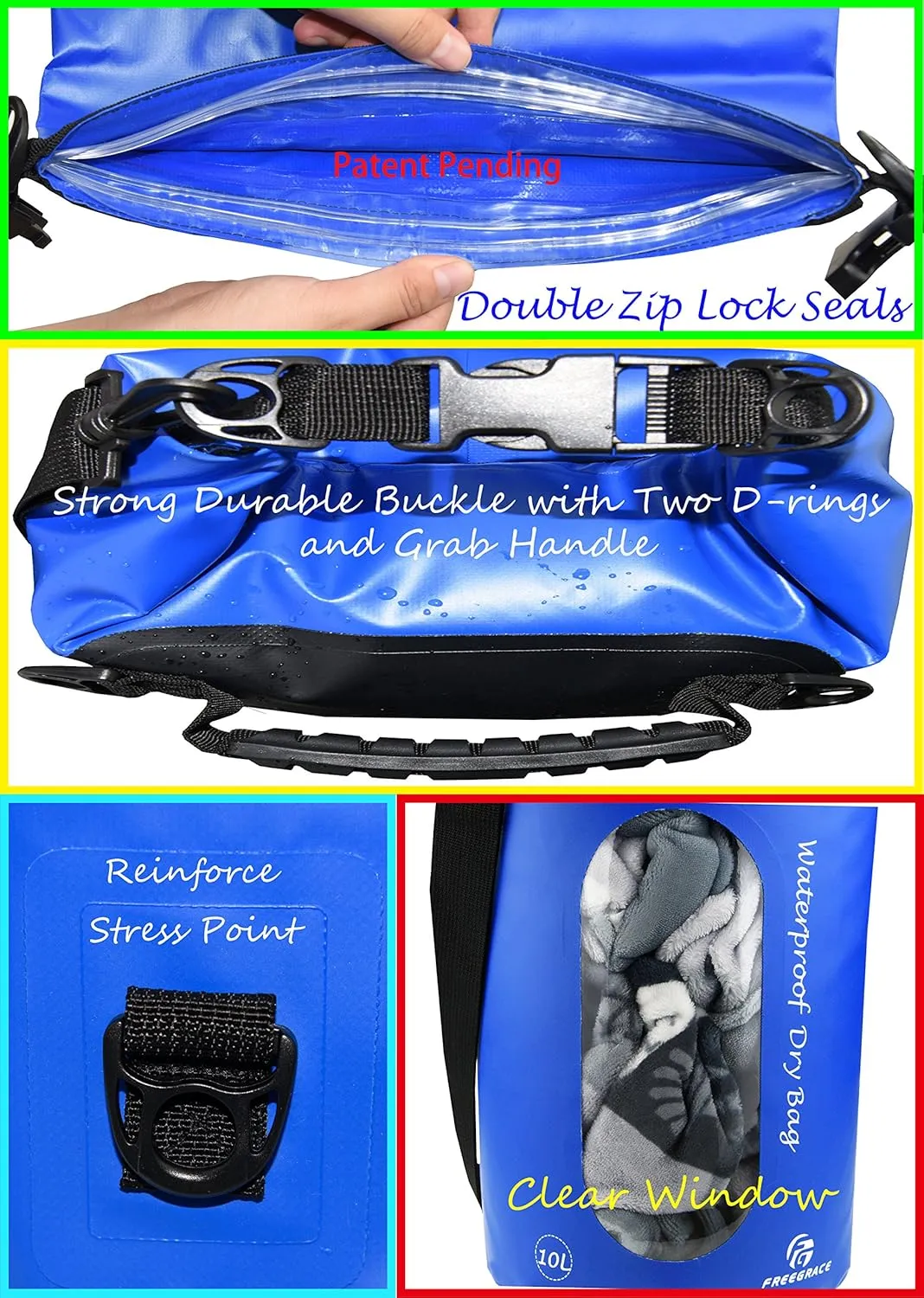 Waterproof Dry Bags Set of 3 Dry Bag with 2 Zip Lock Seals & Detachable Shoulder Strap, Waist Pouch & Phone Case - Can Be Submerged Into Water - for Swimming (Navy Blue(Window), 20L)