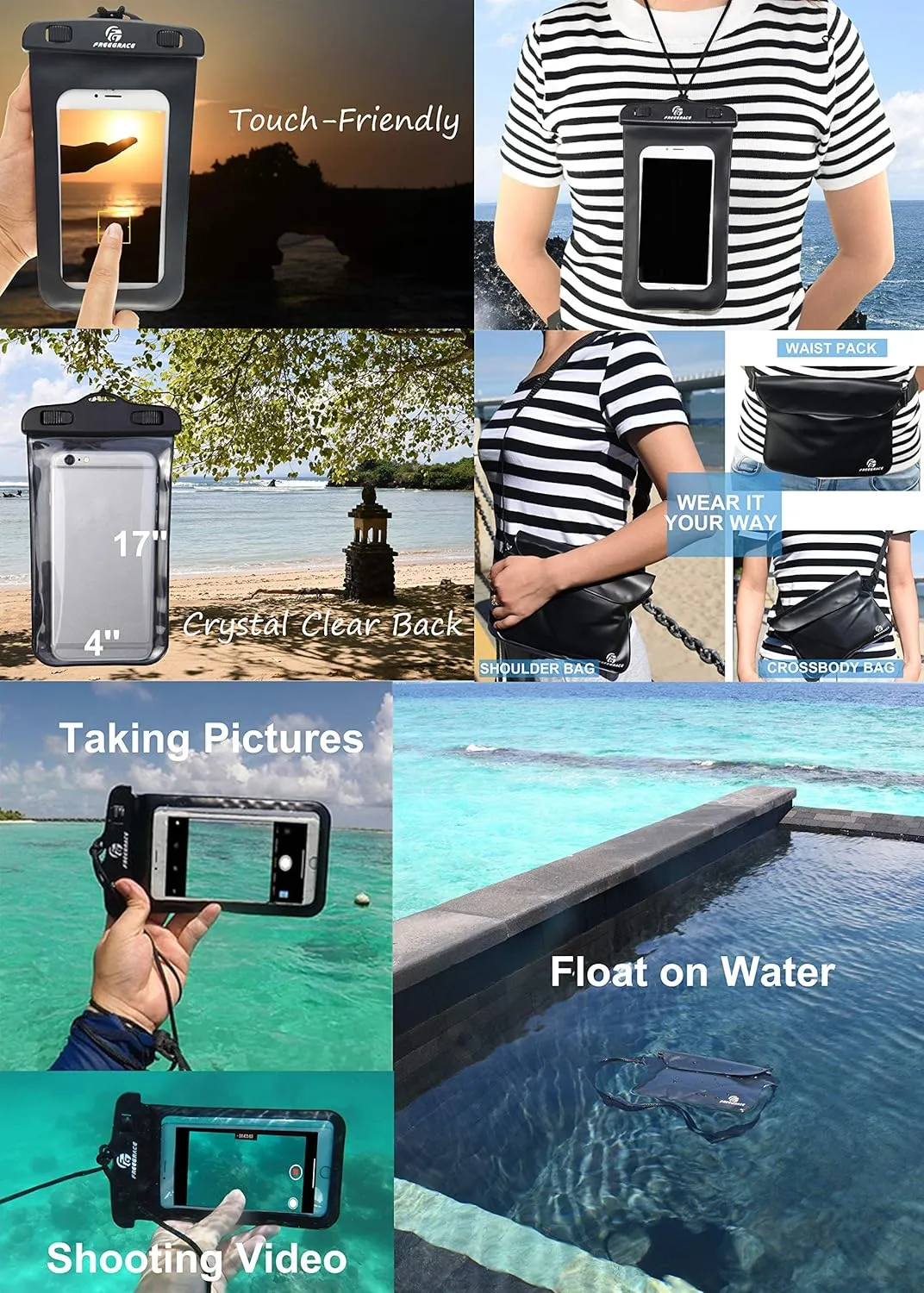 Waterproof Dry Bags Set of 3 Dry Bag with 2 Zip Lock Seals & Detachable Shoulder Strap, Waist Pouch & Phone Case - Can Be Submerged Into Water - for Swimming (Navy Blue(Window), 20L)