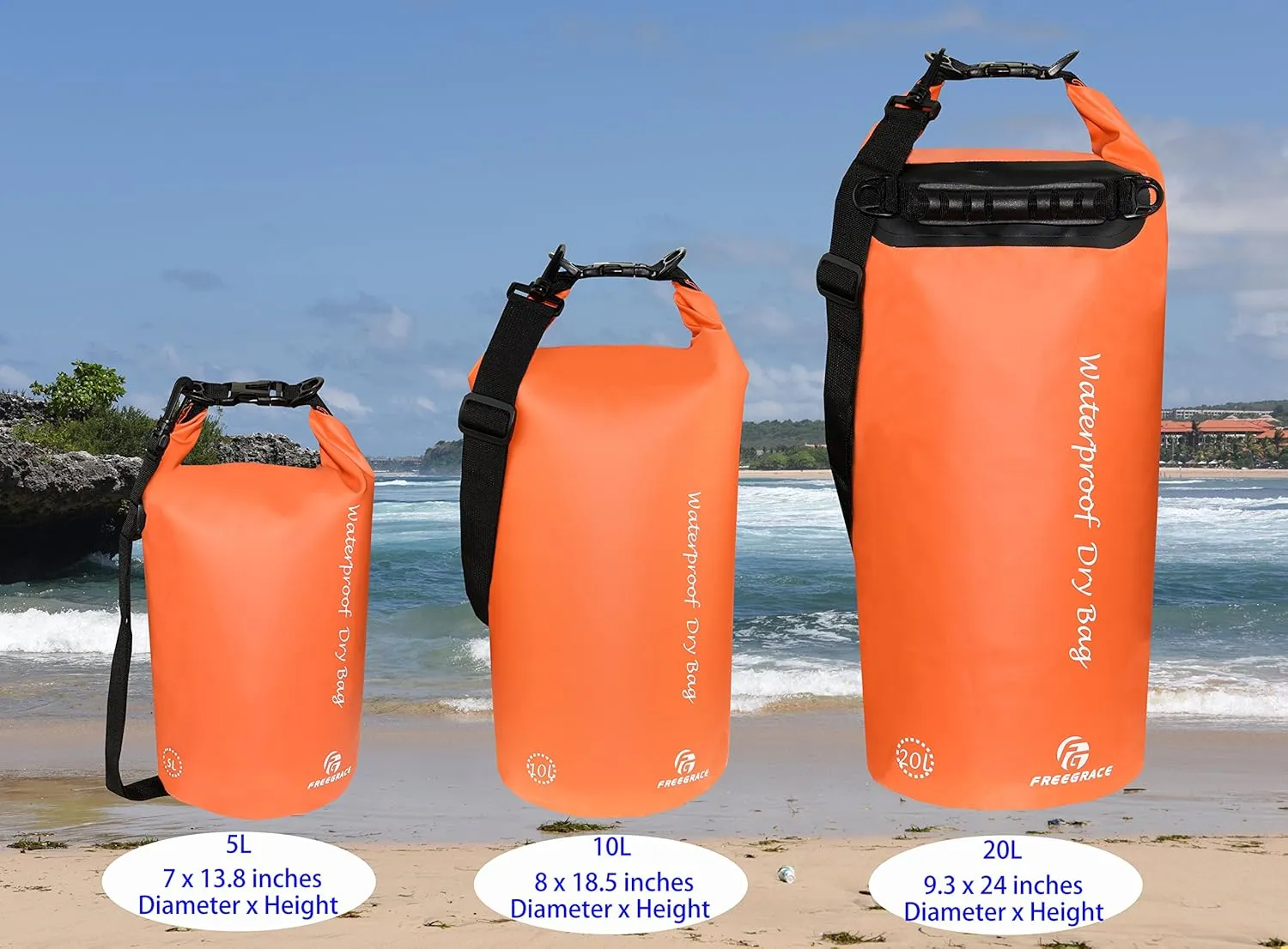 Waterproof Dry Bags Set of 3 Dry Bag with 2 Zip Lock Seals & Detachable Shoulder Strap, Waist Pouch & Phone Case - Can Be Submerged Into Water - for Swimming (Orange, 10L)
