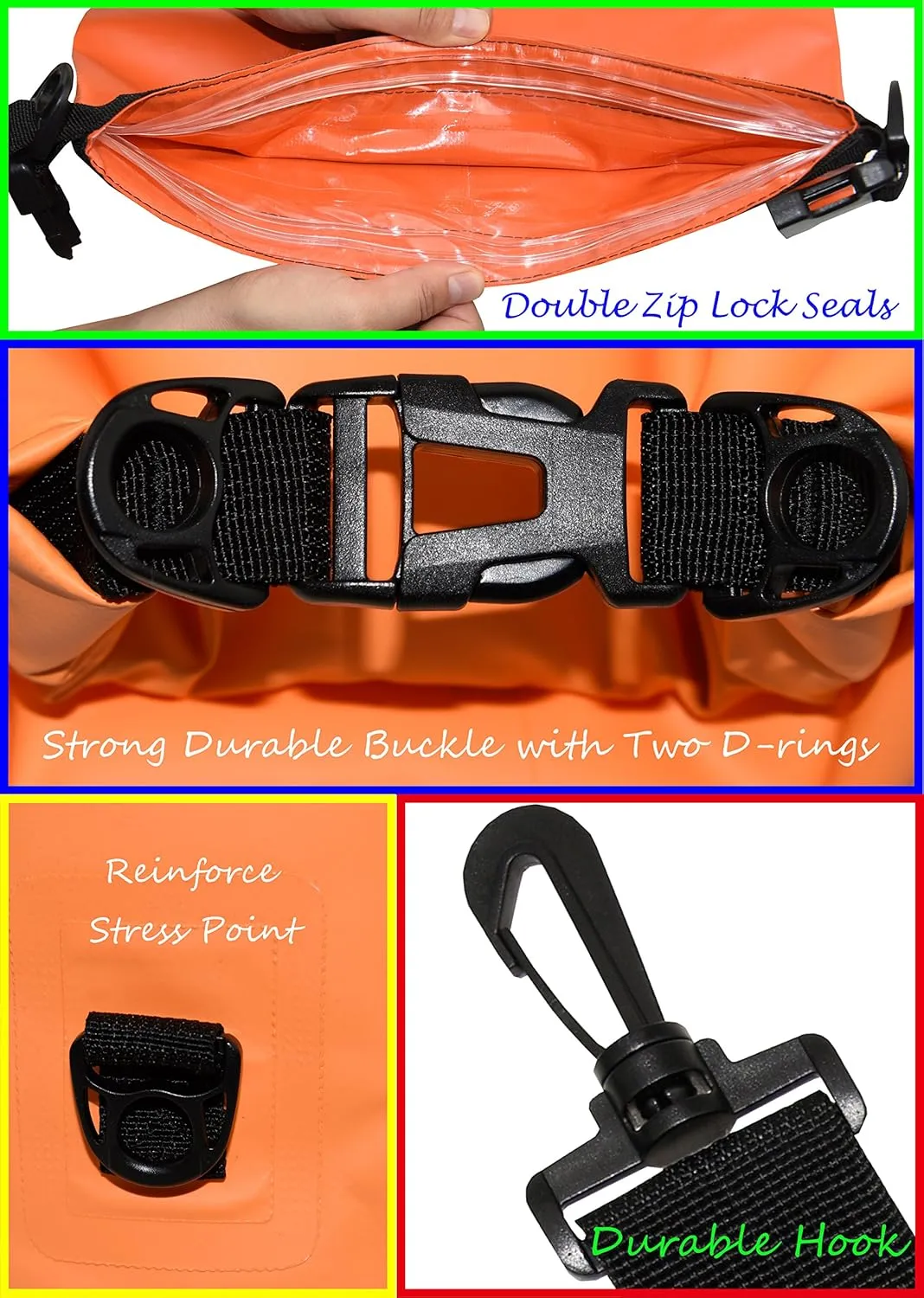 Waterproof Dry Bags Set of 3 Dry Bag with 2 Zip Lock Seals & Detachable Shoulder Strap, Waist Pouch & Phone Case - Can Be Submerged Into Water - for Swimming (Orange, 10L)