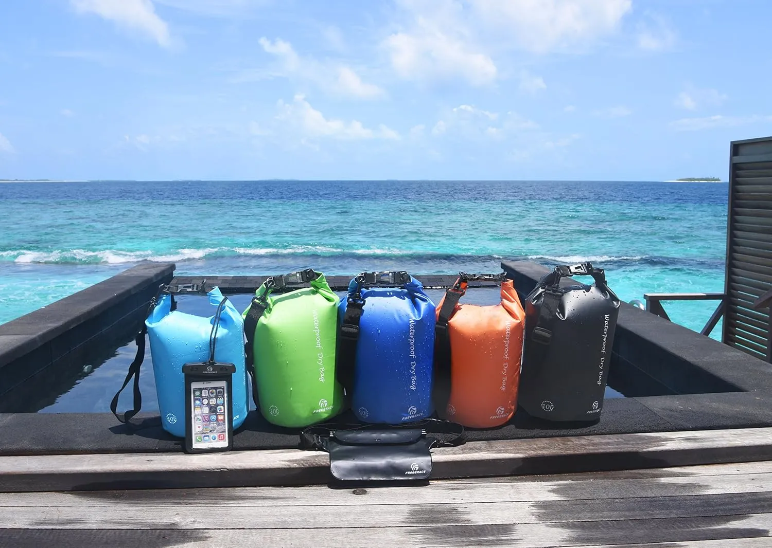 Waterproof Dry Bags Set of 3 Dry Bag with 2 Zip Lock Seals & Detachable Shoulder Strap, Waist Pouch & Phone Case - Can Be Submerged Into Water - for Swimming (Orange, 10L)