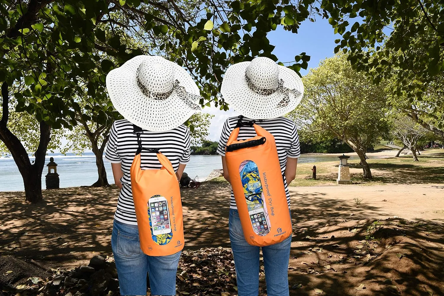 Waterproof Dry Bags Set of 3 Dry Bag with 2 Zip Lock Seals & Detachable Shoulder Strap, Waist Pouch & Phone Case - Can Be Submerged Into Water - for Swimming (Orange(Window), 20L)