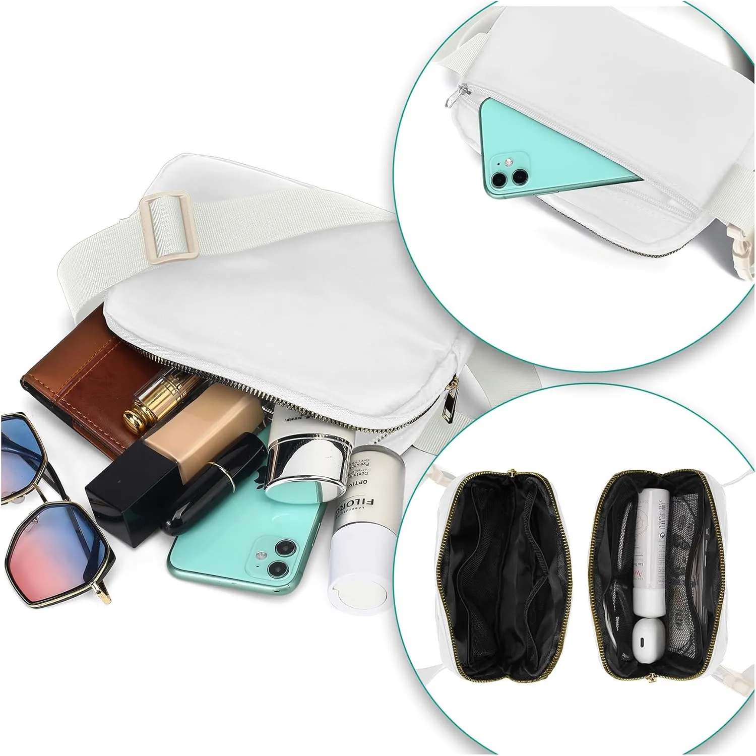 Waterproof Mini Fanny Packs for Kids & Women - Crossbody Fashion Belt Bag With Adjustable Strap - White