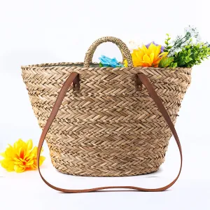 Waterweed Hand-Nailed Straw Woven Bag Fashion Leisure Straw Woven Bag Craft Paper Holiday Woven Handbag Beach Bag