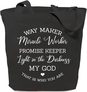 Waymaker Canvas Tote Bag for Women Christian Scripture Reusable Grocery Shoulder Shopping Bags Work Funny Gifts