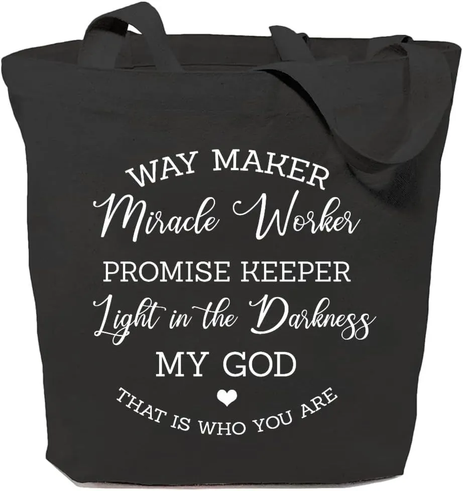 Waymaker Canvas Tote Bag for Women Christian Scripture Reusable Grocery Shoulder Shopping Bags Work Funny Gifts