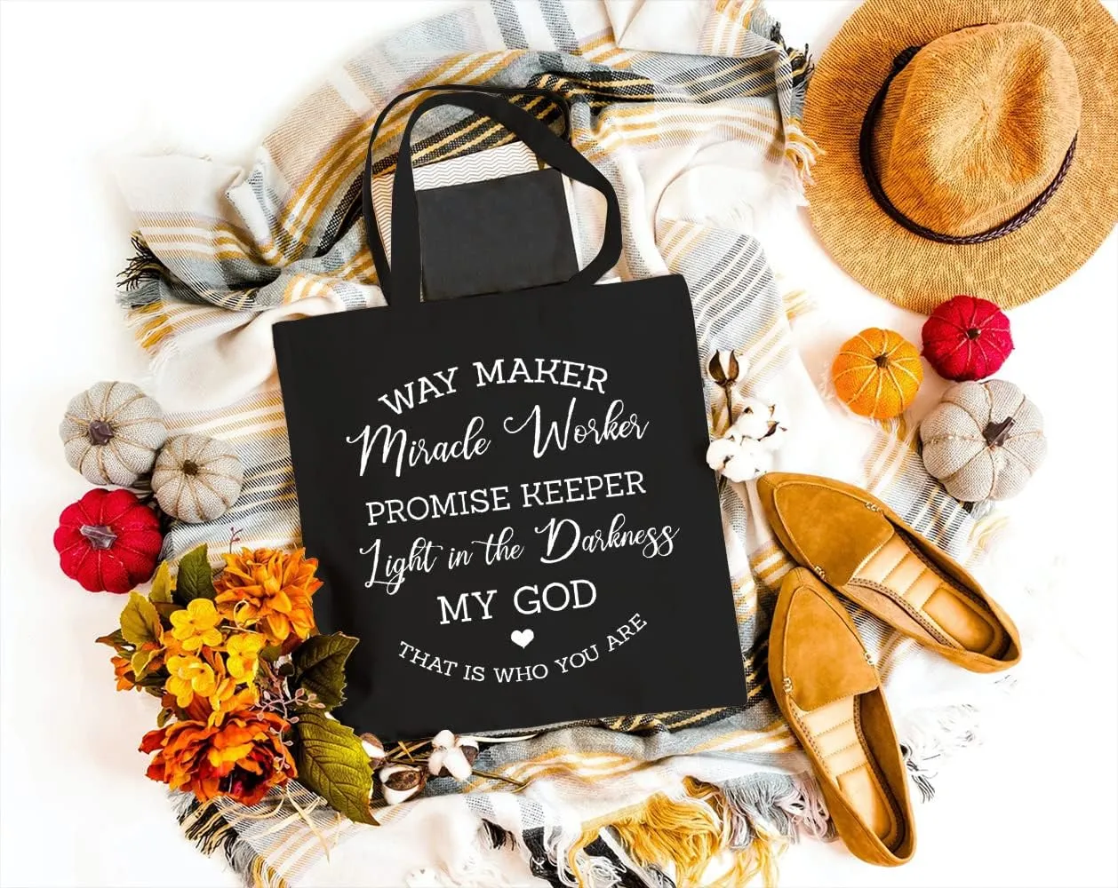 Waymaker Canvas Tote Bag for Women Christian Scripture Reusable Grocery Shoulder Shopping Bags Work Funny Gifts