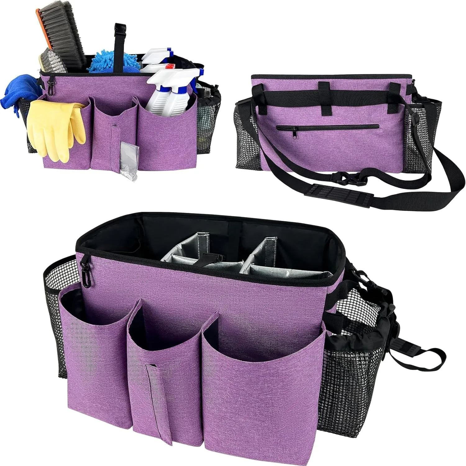 Wearable Cleaning Caddy Organizer with Handle & Shoulder Straps for Housekeepers, Under Sink & Car Cleaning Tool Organizer Bag