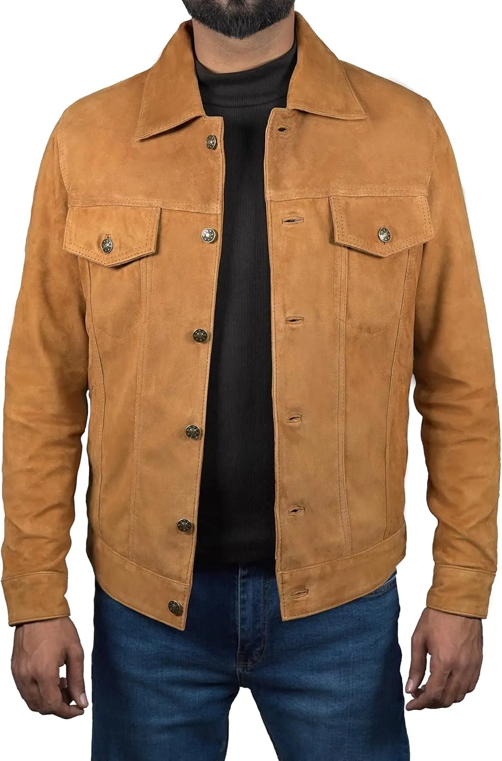 Western Cowboy Trucker Suede Leather Jacket | Men's Casual Suede Jackets for Men
