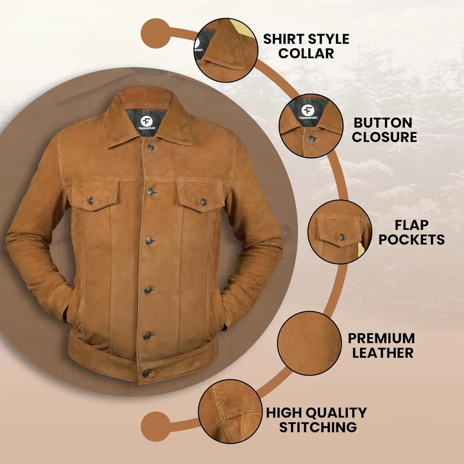 Western Cowboy Trucker Suede Leather Jacket | Men's Casual Suede Jackets for Men