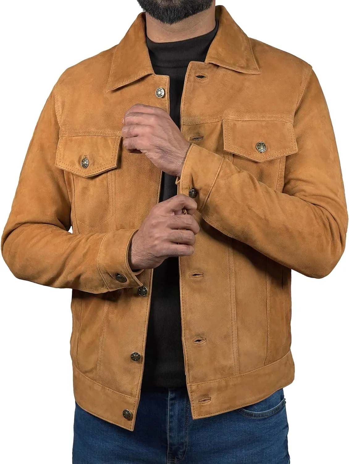 Western Cowboy Trucker Suede Leather Jacket | Men's Casual Suede Jackets for Men