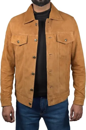 Western Cowboy Trucker Suede Leather Jacket | Men's Casual Suede Jackets for Men