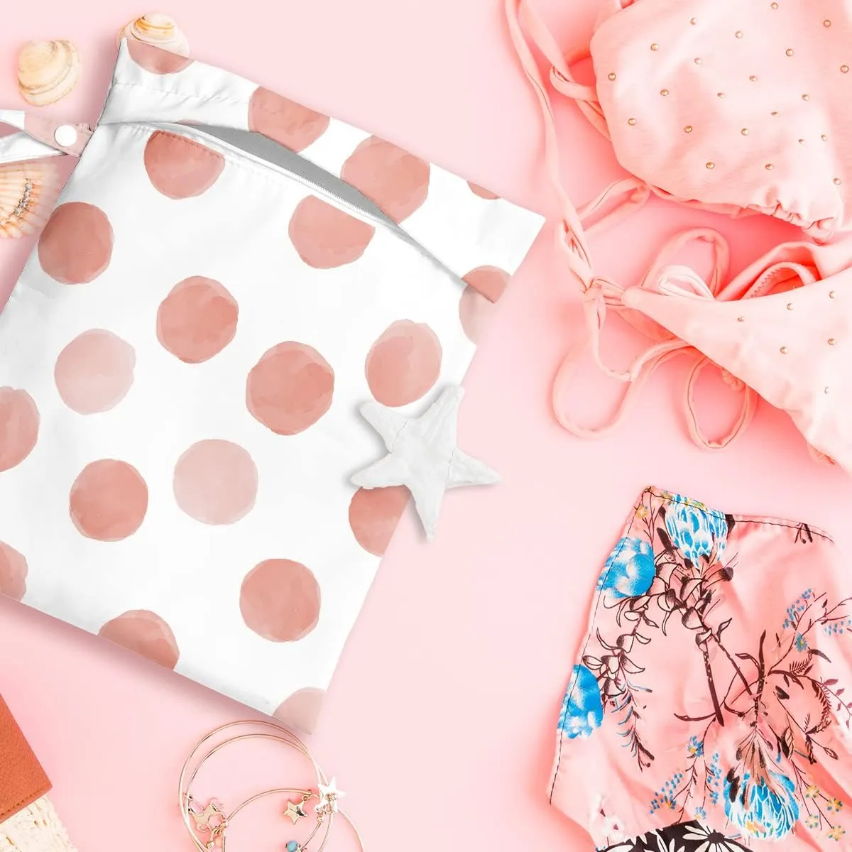 Wet Bag, Wet Dry Bag, Wet Bag for Swimsuit, Travel, Beach, Pool, Diapers, Dirty Yoga Gym Clothes, Makeup Bag, Waterproof Reusable Polka Dot Decor Geometric Polka Dot