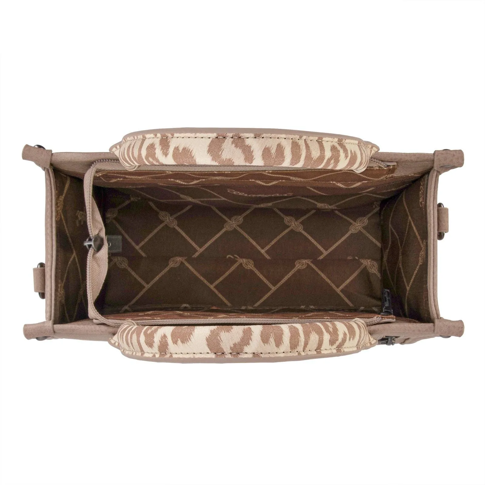 WG102-8120S  Wrangler Cow Print Concealed Carry Tote/Crossbody - Tan