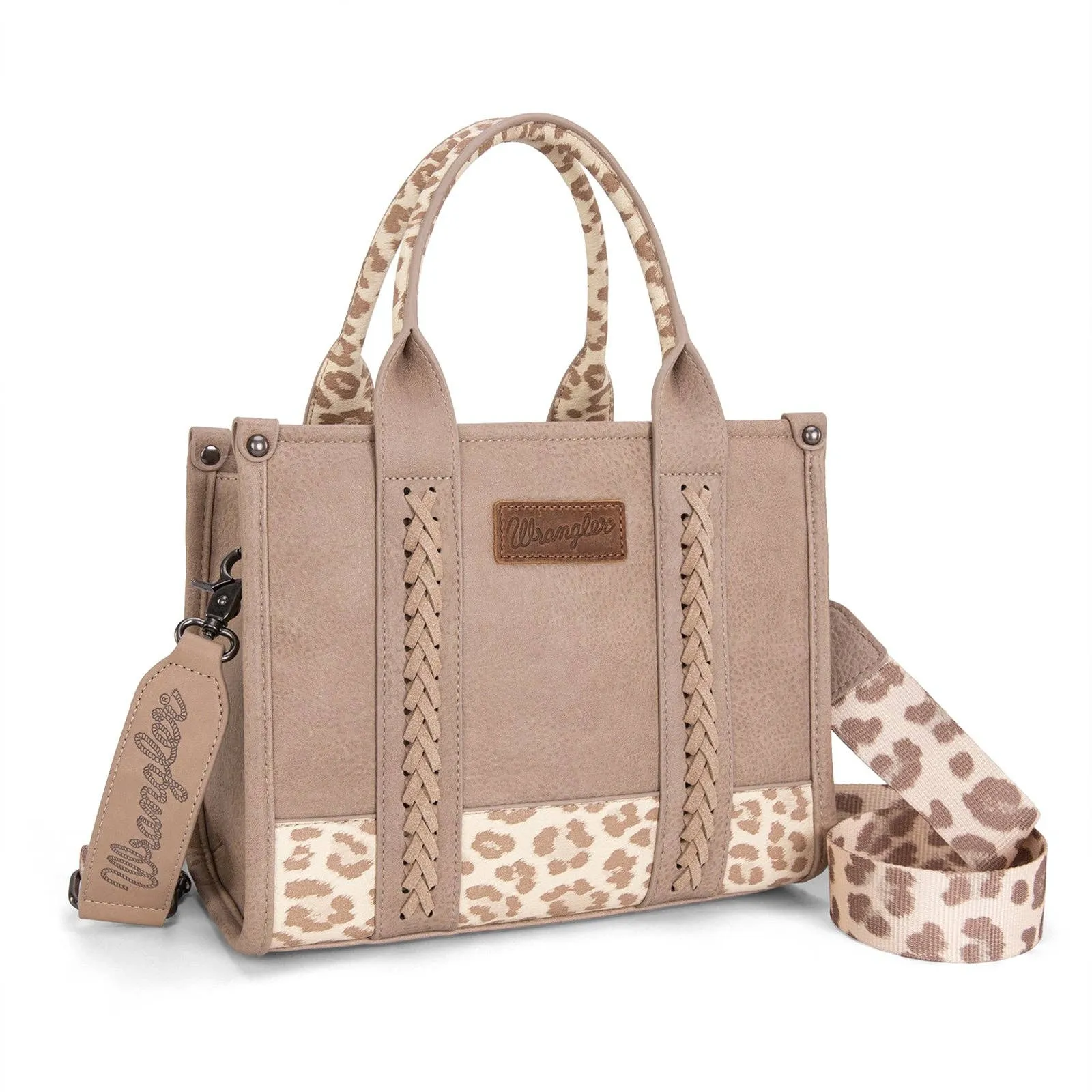 WG102-8120S  Wrangler Cow Print Concealed Carry Tote/Crossbody - Tan