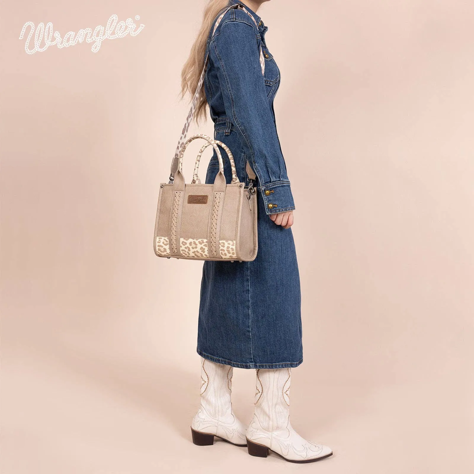 WG102-8120S  Wrangler Cow Print Concealed Carry Tote/Crossbody - Tan