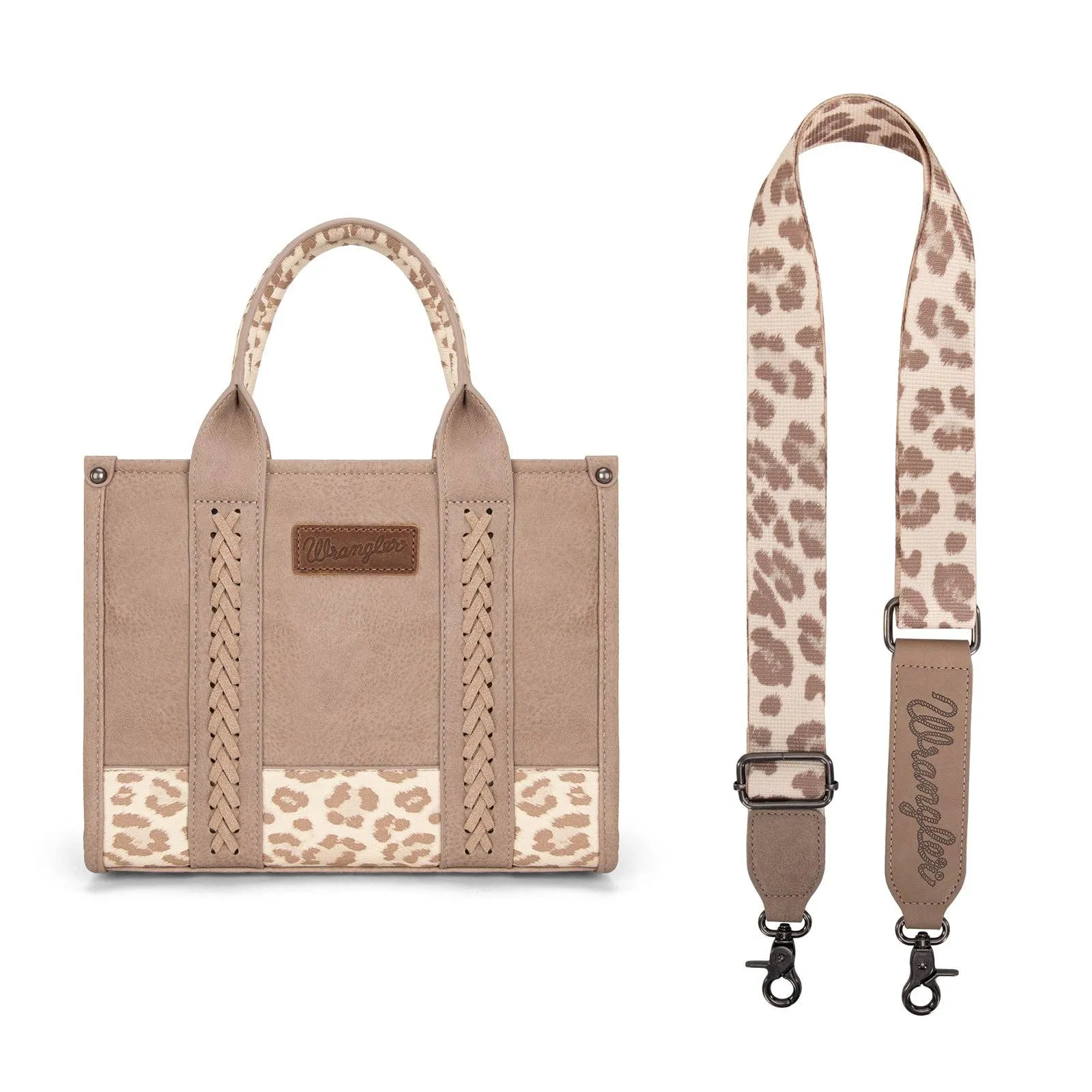 WG102-8120S  Wrangler Cow Print Concealed Carry Tote/Crossbody - Tan