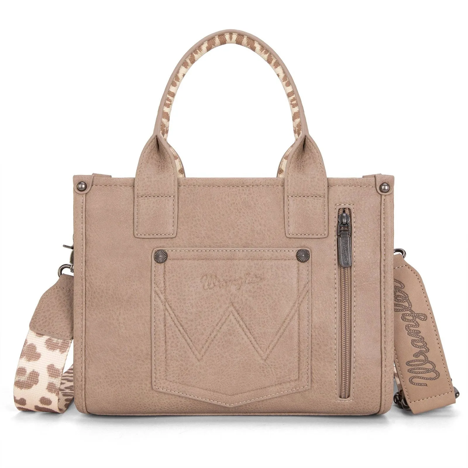 WG102-8120S  Wrangler Cow Print Concealed Carry Tote/Crossbody - Tan