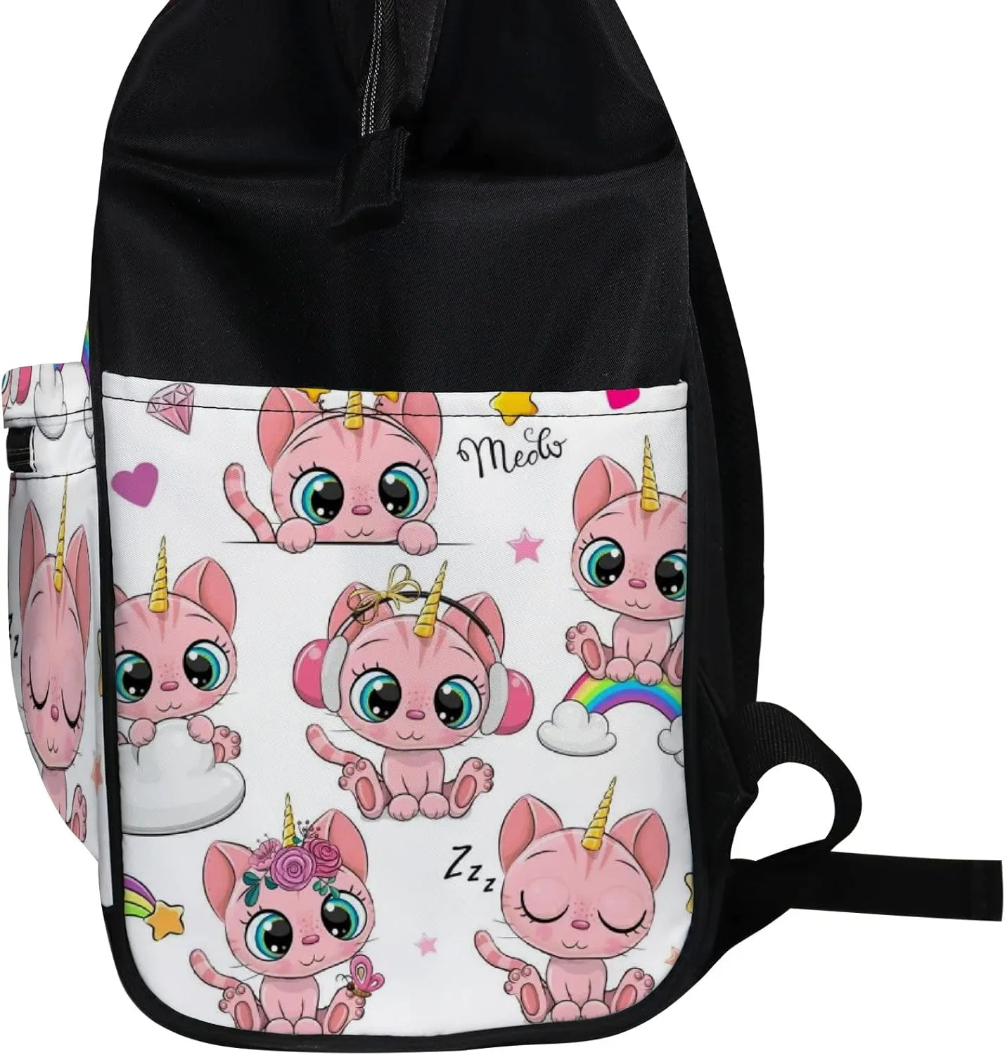 White Cute Kawaii Pink Cats Unicorns Diaper Bag Backpack, waterproof backpack Baby Nappy Changing Bags Laptop Backpack for Travel, Large Capacity, Durable and Stylish for Woman and Men.