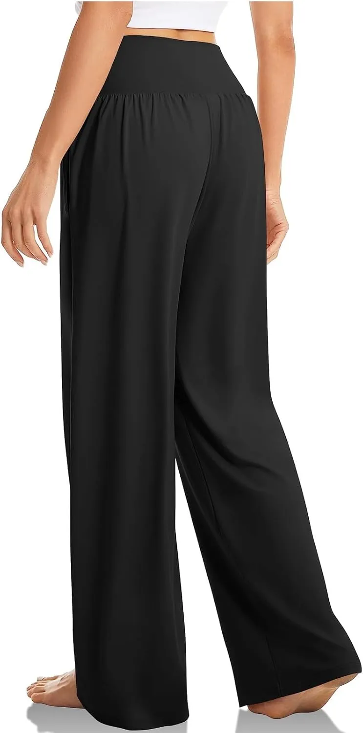 Wide Leg Yoga Pants Women Summer Lightweight Crossover Waist Athletic Pants Crossover Low Waist Running Workout Pants