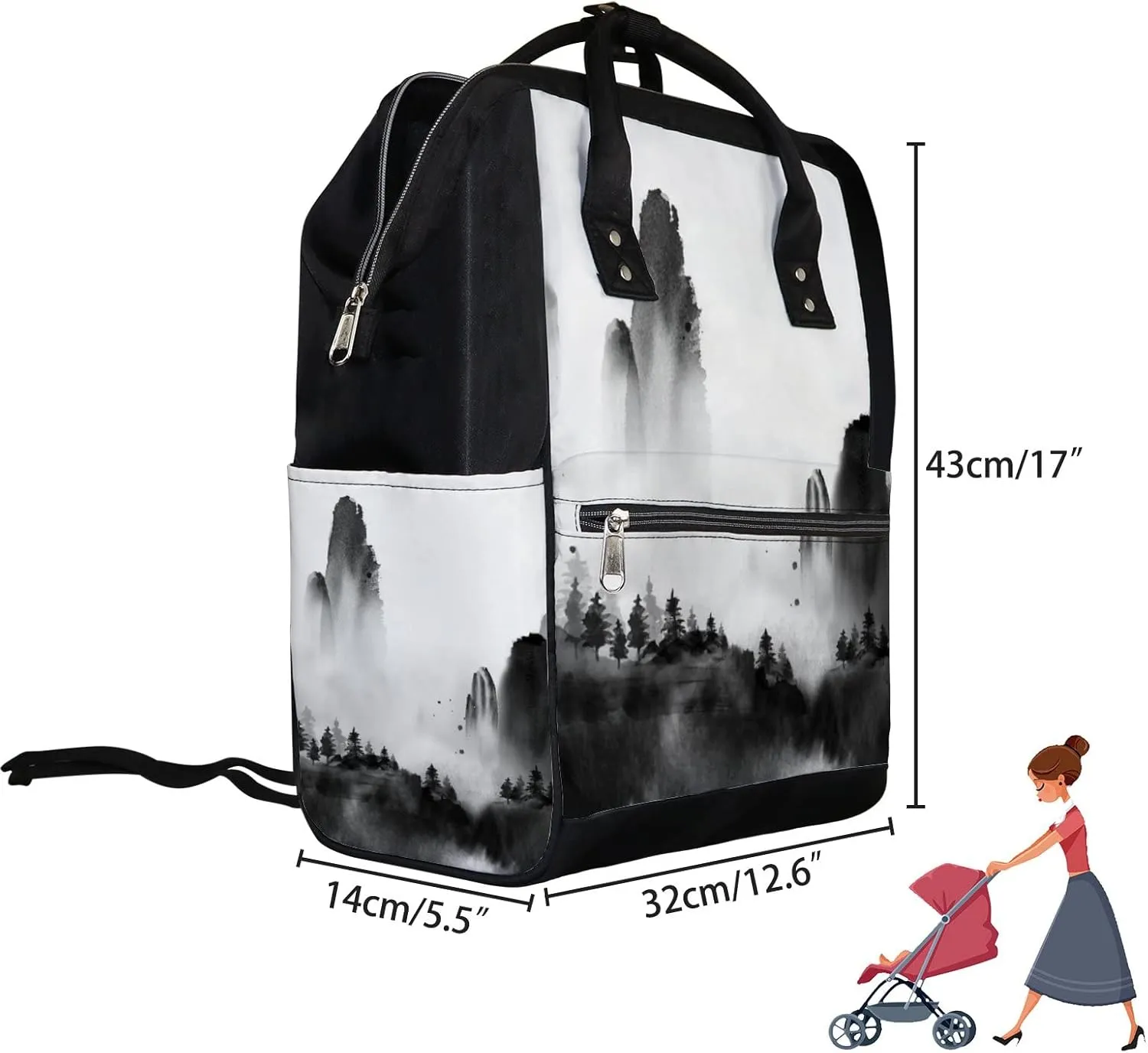 Wild Forest Trees High Mountains Fog Diaper Bag Backpack Waterproof Backpack Baby Nappy Changing Bag for Travel Large Capacity Durable and Stylish for Woman