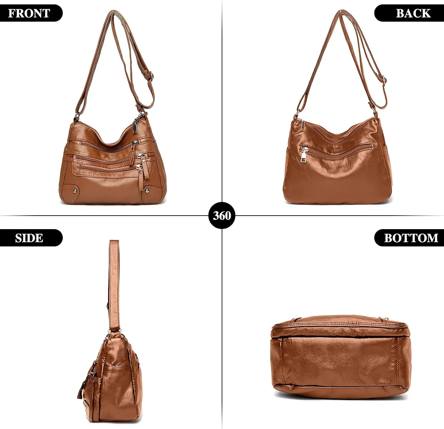 WITERY Crossboby Bag for Women - Soft PU Leather Multi-Pocket Shoulder Bag Handbag with Adjustable Strap