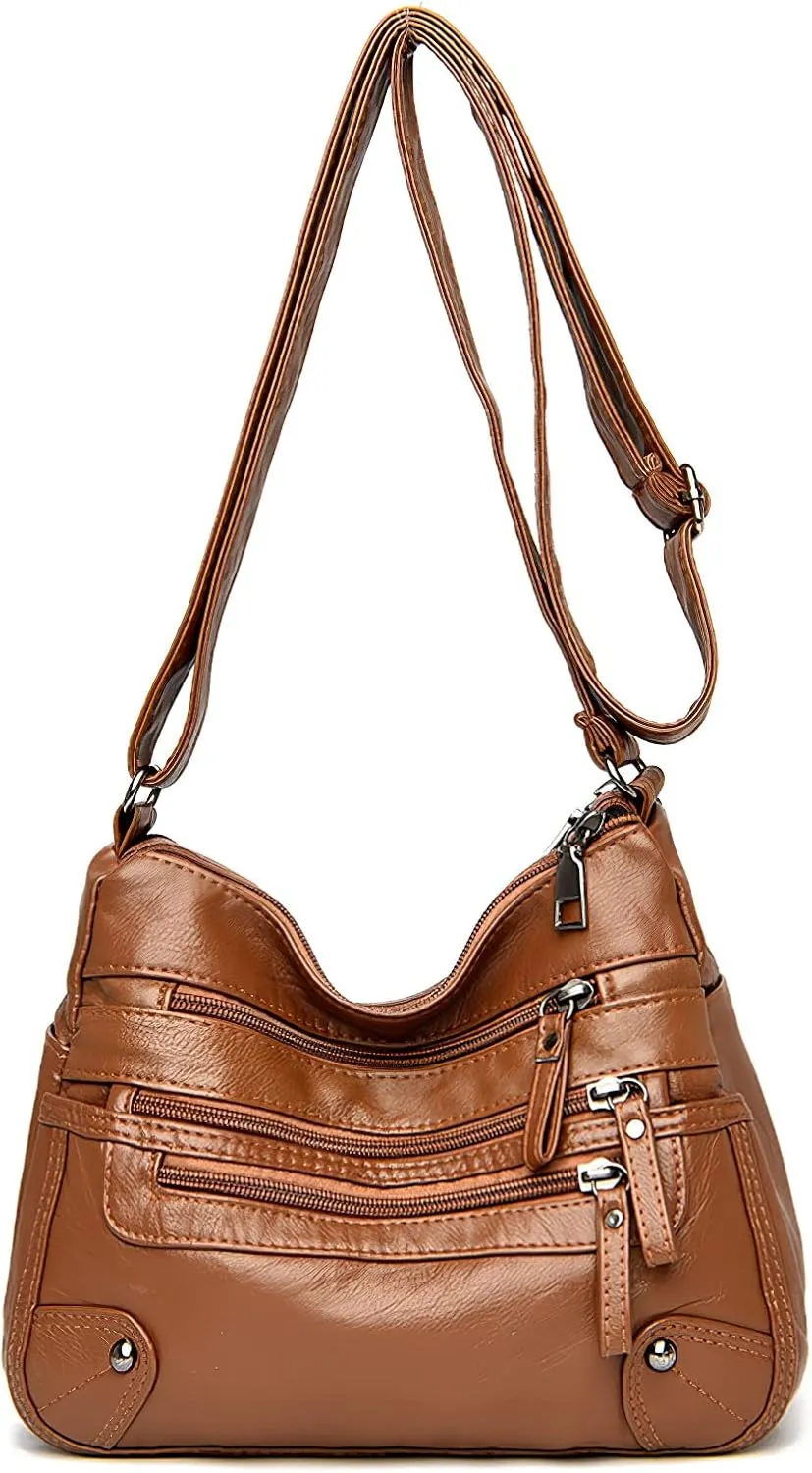 WITERY Crossboby Bag for Women - Soft PU Leather Multi-Pocket Shoulder Bag Handbag with Adjustable Strap