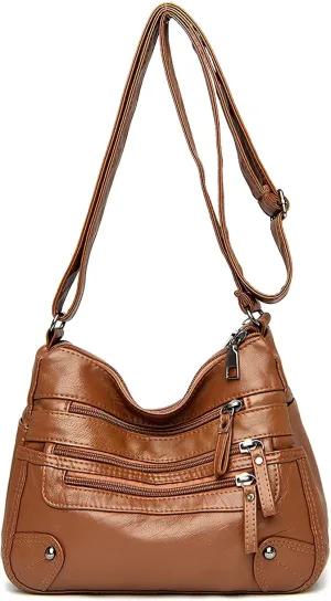 WITERY Crossboby Bag for Women - Soft PU Leather Multi-Pocket Shoulder Bag Handbag with Adjustable Strap