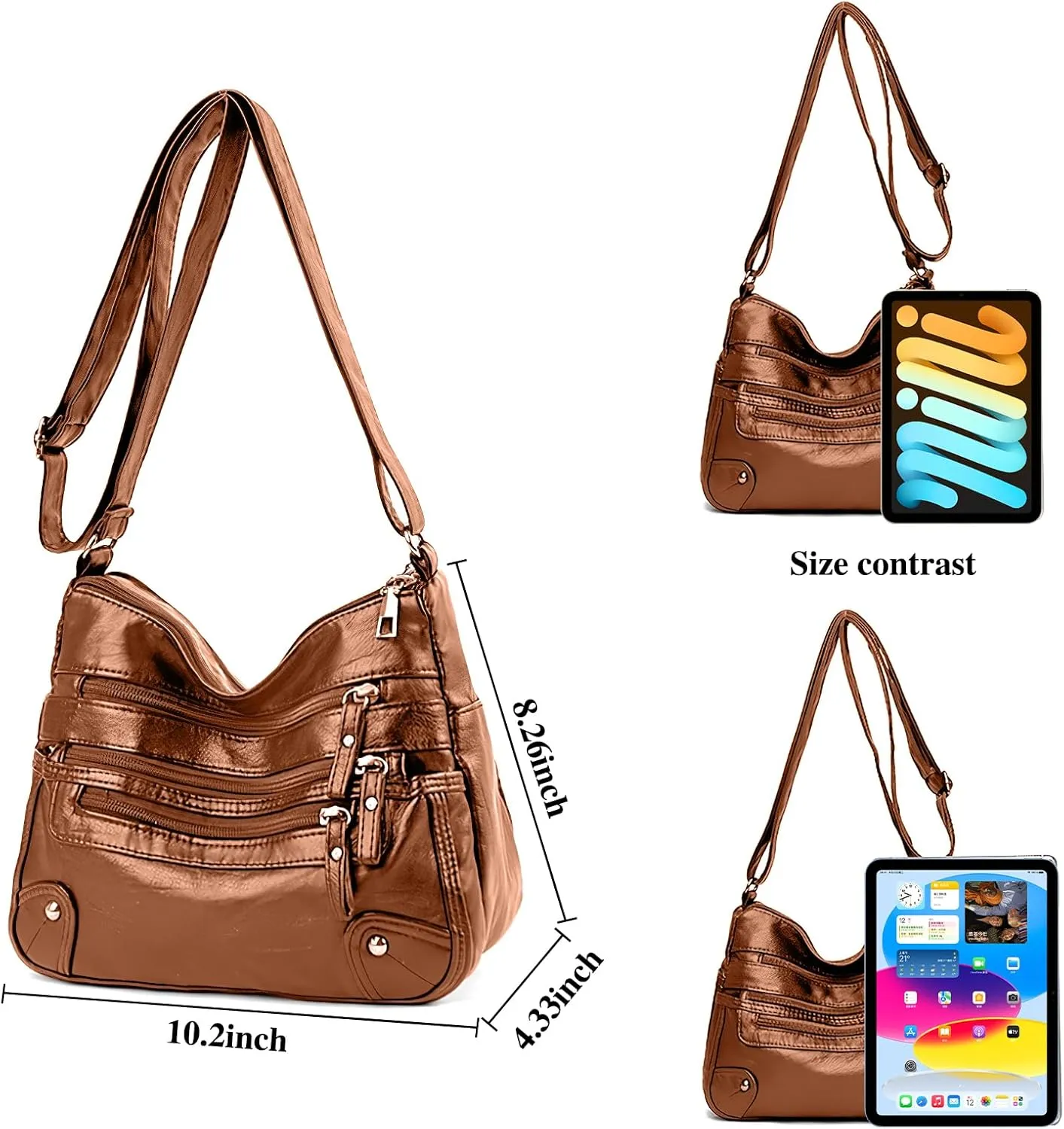 WITERY Crossboby Bag for Women - Soft PU Leather Multi-Pocket Shoulder Bag Handbag with Adjustable Strap