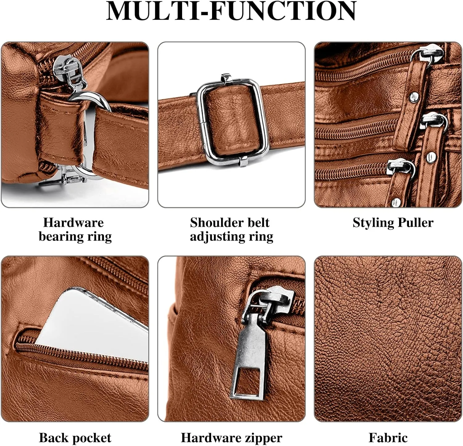 WITERY Crossboby Bag for Women - Soft PU Leather Multi-Pocket Shoulder Bag Handbag with Adjustable Strap