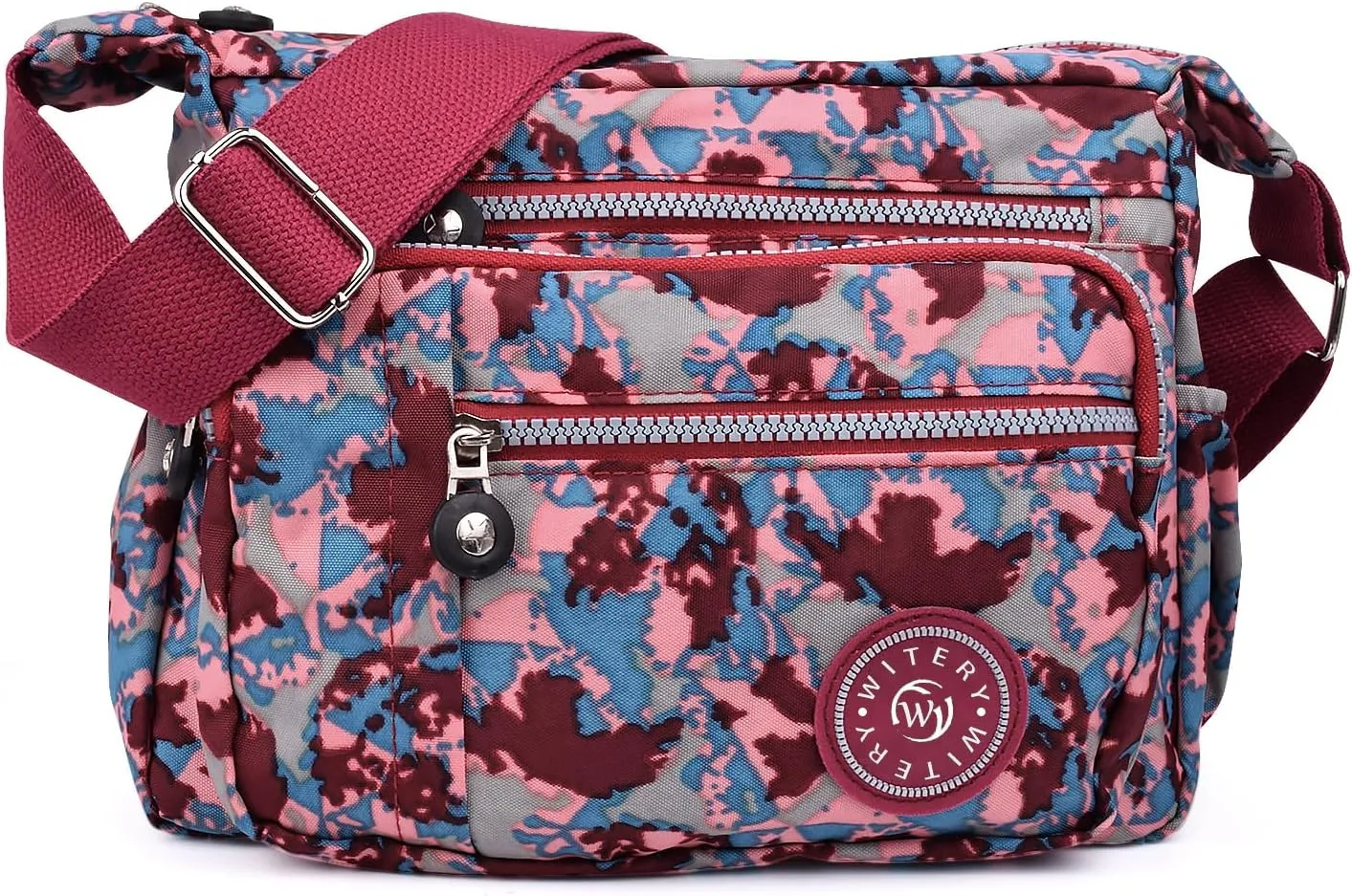 WITERY Nylon Shoulder Bags for Women - Multi-Pocket Zipper Waterproof Travel Purse Casual Small Lightweight Messenger Bag