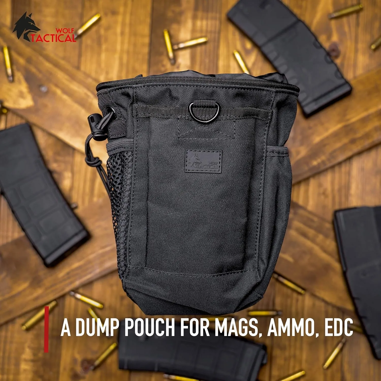 WOLF TACTICAL Drawstring MOLLE Dump Pouch - EDC Drop Bag for Ammo, Magazines, Range Shooting, Hunting, Outdoor Sports