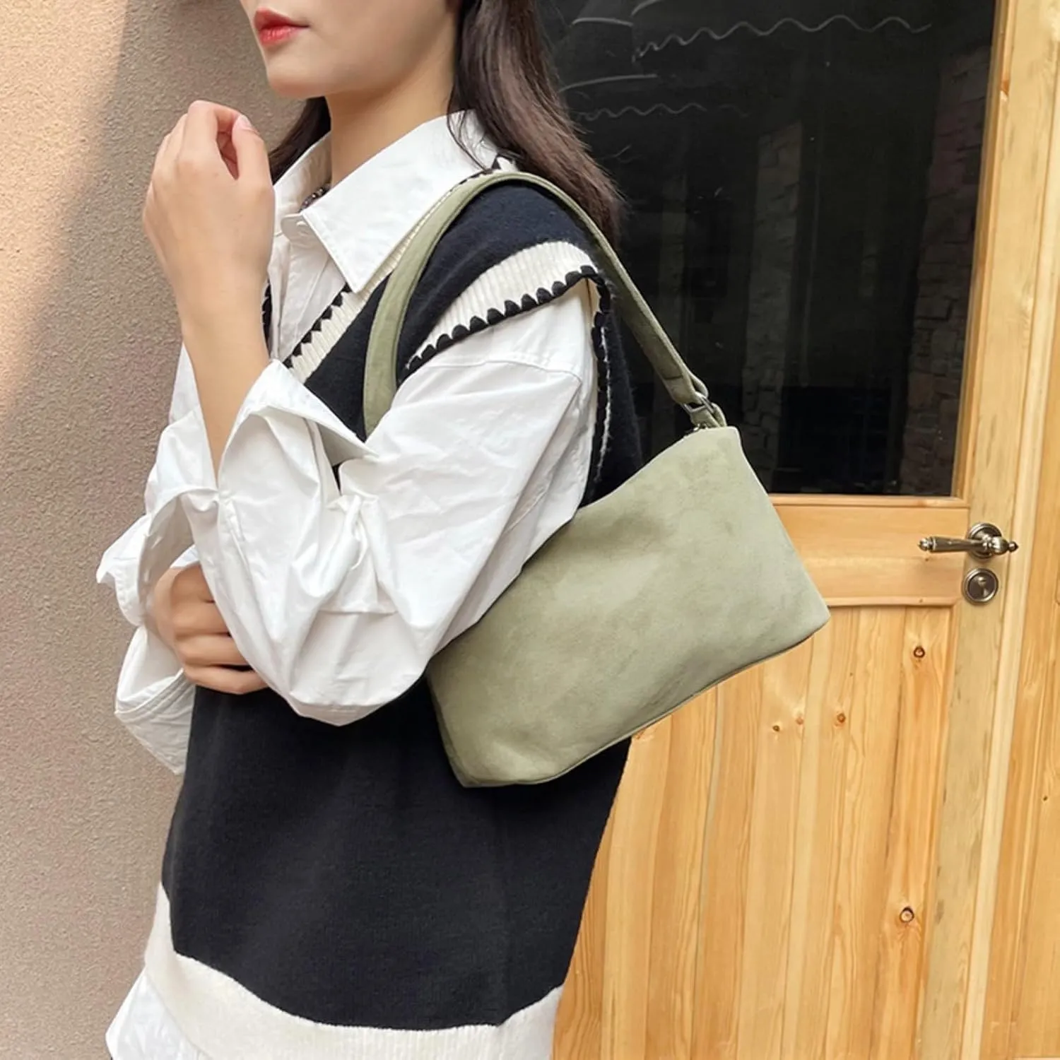 Women 2025 Fall Winter Retro Suede Shoulder Bag Small Hand Purse Soft PU Suede Clutch Bag