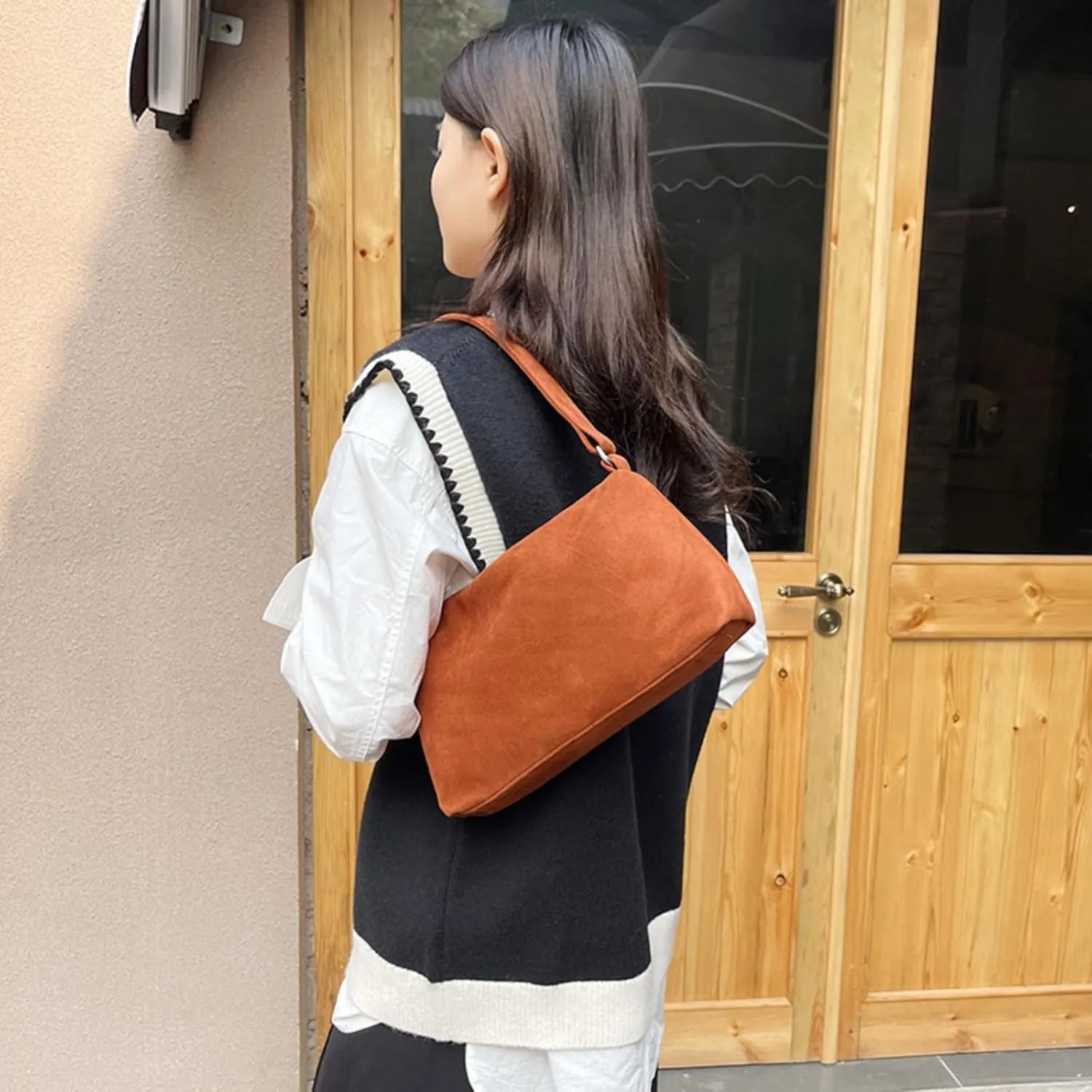 Women 2025 Fall Winter Retro Suede Shoulder Bag Small Hand Purse Soft PU Suede Clutch Bag