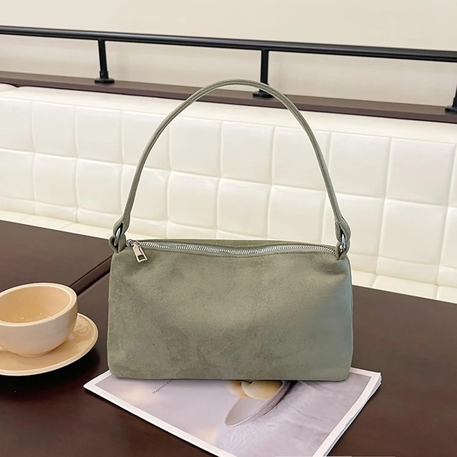 Women 2025 Fall Winter Retro Suede Shoulder Bag Small Hand Purse Soft PU Suede Clutch Bag
