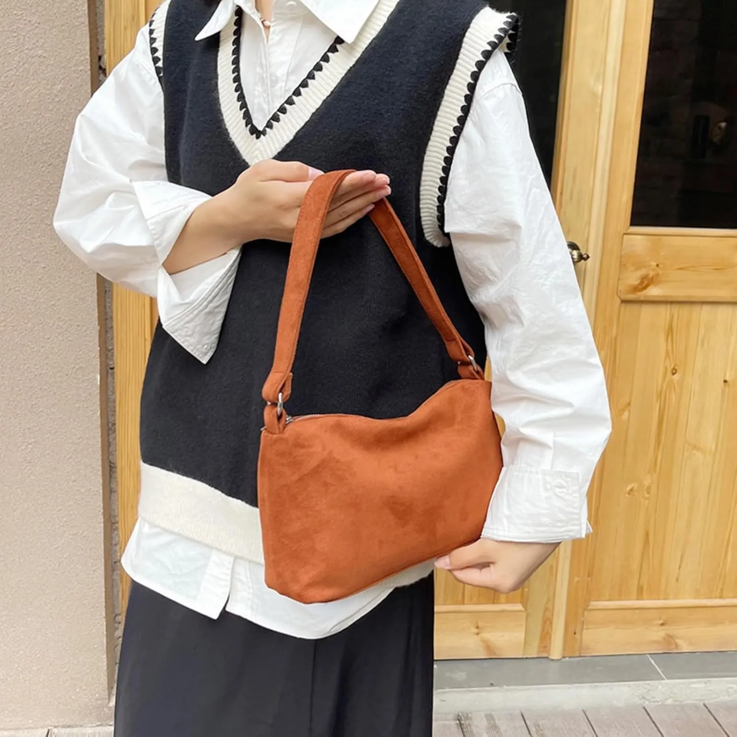 Women 2025 Fall Winter Retro Suede Shoulder Bag Small Hand Purse Soft PU Suede Clutch Bag