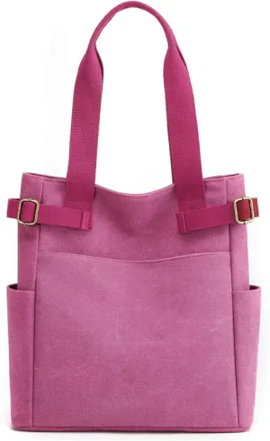 Women Canvas Tote Bag,Multi-Pocket Large Shoulder Bag Casual Handbag with Zipper for Work Daily Use
